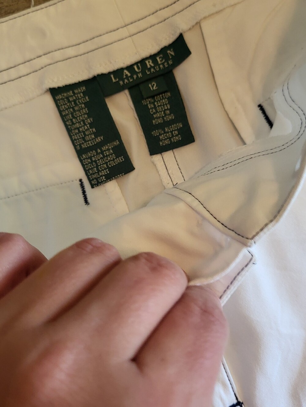 Ralph Lauren White Vintage Capris with Black Stitch Detailing Size 12 - Picture 7 of 12
